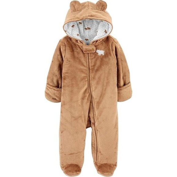 Simple Joys by Carter's Baby Fleece Footed Jumpsuit Pram Brown Bear Newborn - Picture 1 of 9